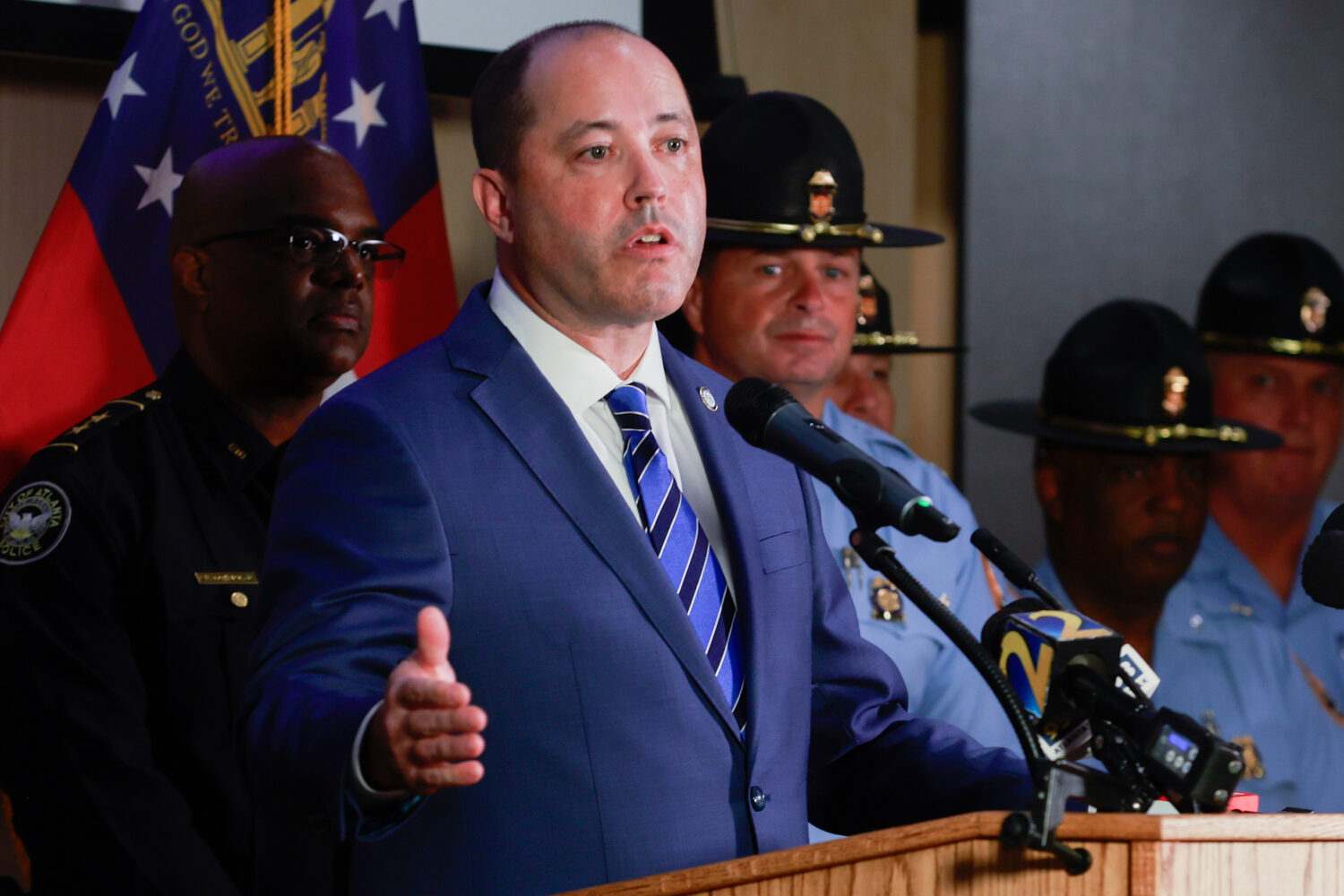 FILE - Georgia Attorney General Chris Carr speaks during a news conference at the Georgia Departmen...