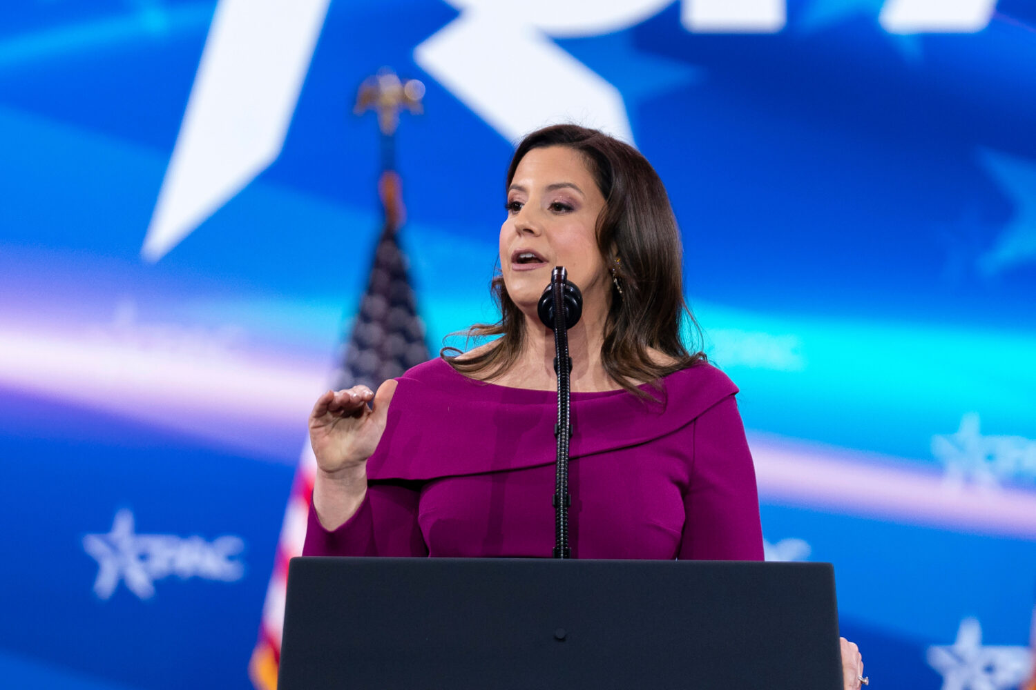 FILE - Rep. Elise Stefanik, R-NY., speaks at the Conservative Political Action Conference, CPAC, at...