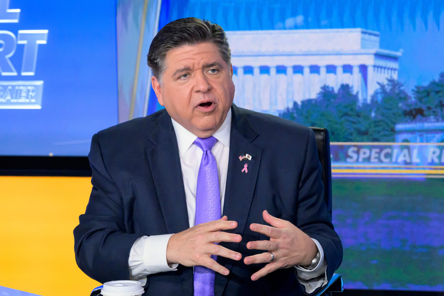 FILE - Illinois Gov. JB Pritzker speaks during a taping of FOX News Channel's Special Report with B...