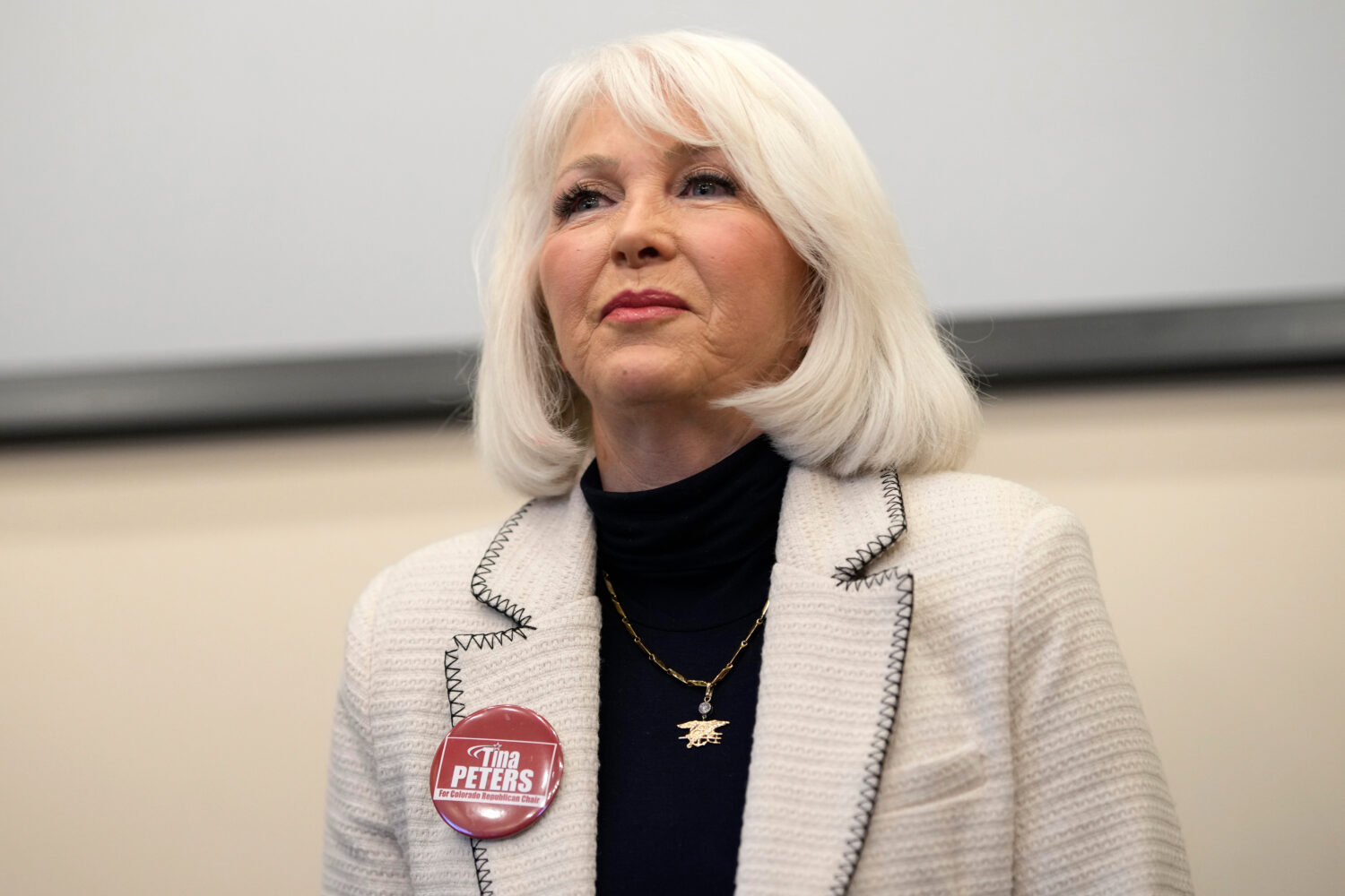 FILE - Candidate Tina Peters speaks during a debate for the state leadership position, Feb. 25, 202...