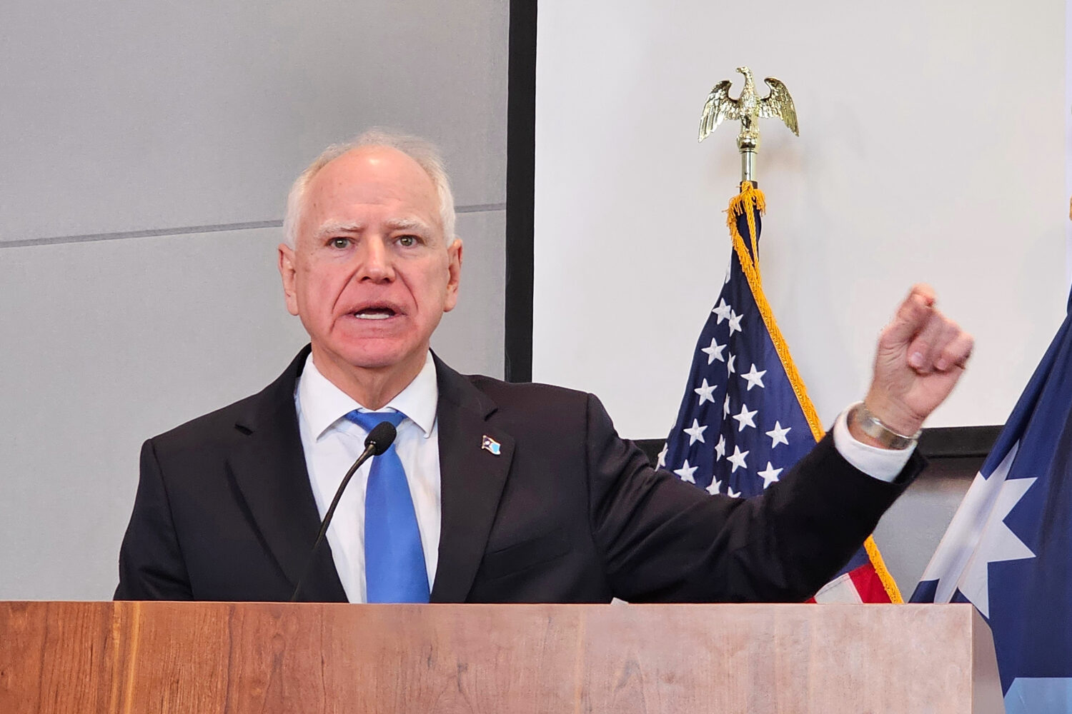 Democratic Gov. Tim Walz, speaking at a news conference on Thursday, Dec. 4, 2025, in St. Paul, den...
