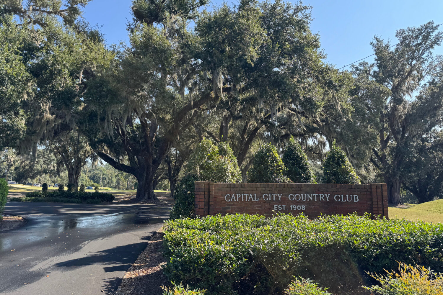 FILE - A sign for the Capital City Country Club is seen, Oct. 22, 2025 in Tallahassee, Fla. (AP Pho...