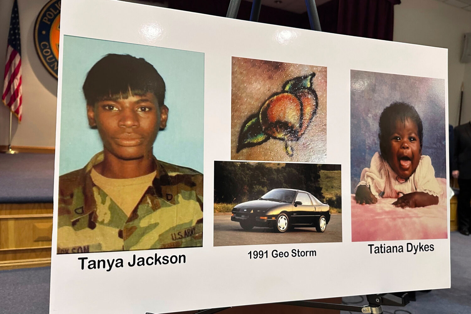 FILE - Nassau County police and prosecutors display photos of Tanya Jackson and Tatiana Dykes, whos...