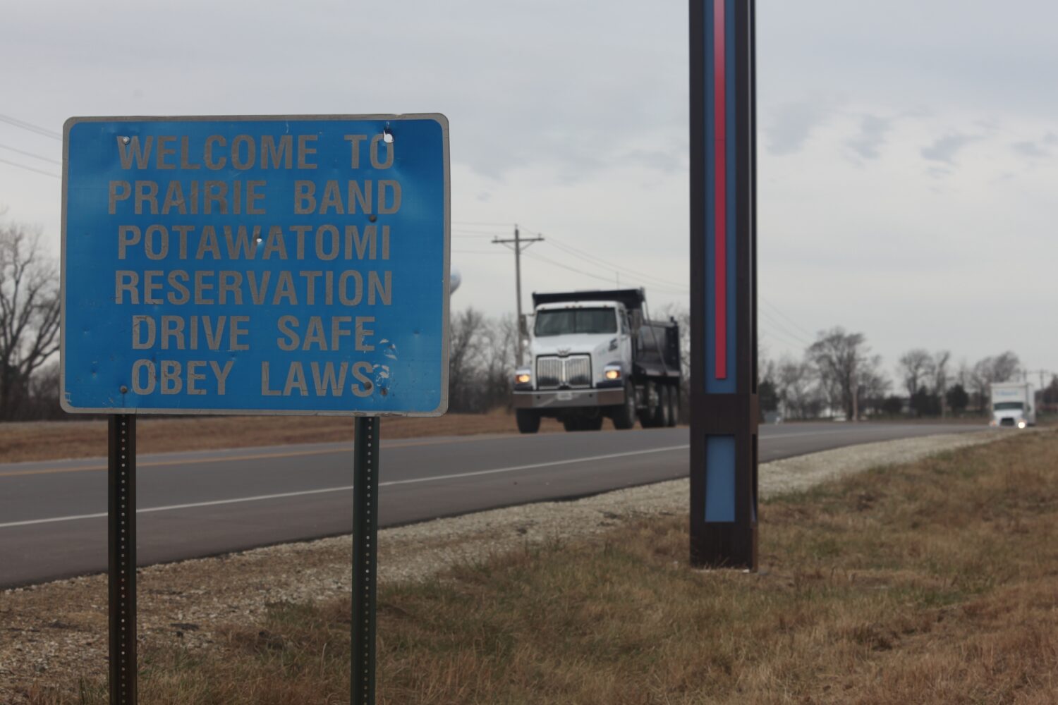A sign on a road off of U.S. Highway 75 welcomes motorists to the Prairie Band Potawatomi reservati...