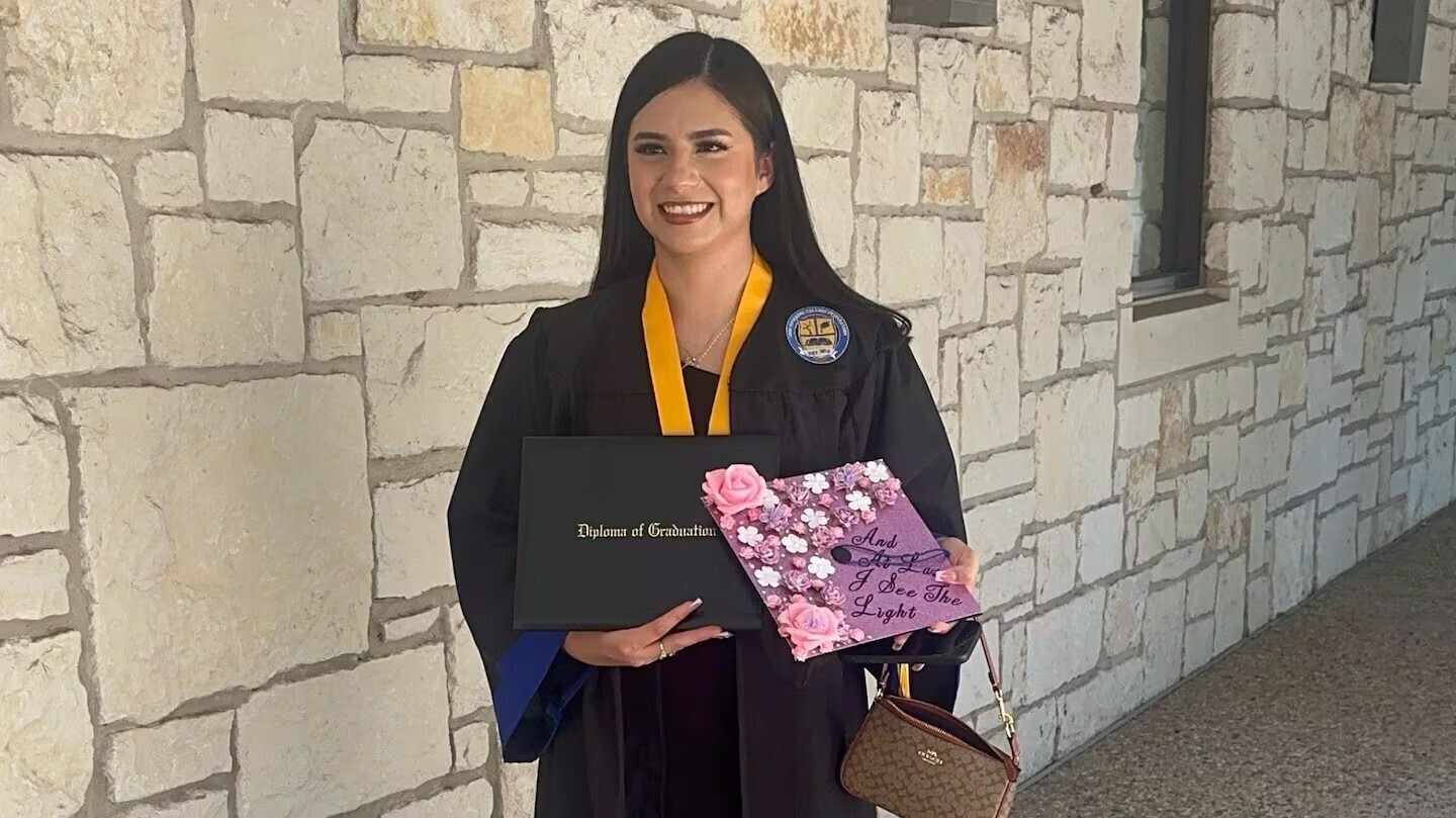 In this undated photo provided by her attorney, Todd Pomerleau, Any Lucia Lopez Belloza celebrates ...
