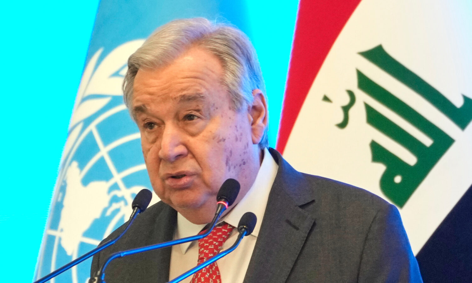 United National Secretary-General Antonio Guterres speaks during an event to mark the end of the U....