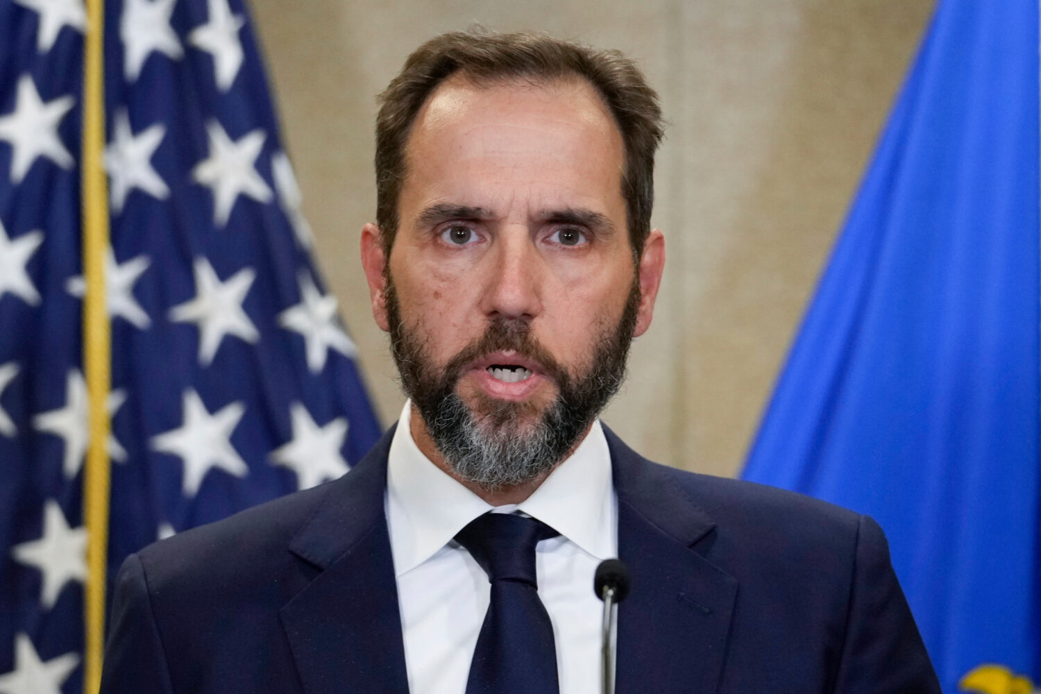 FILE - Special counsel Jack Smith speaks to the media about an indictment of former President Donal...