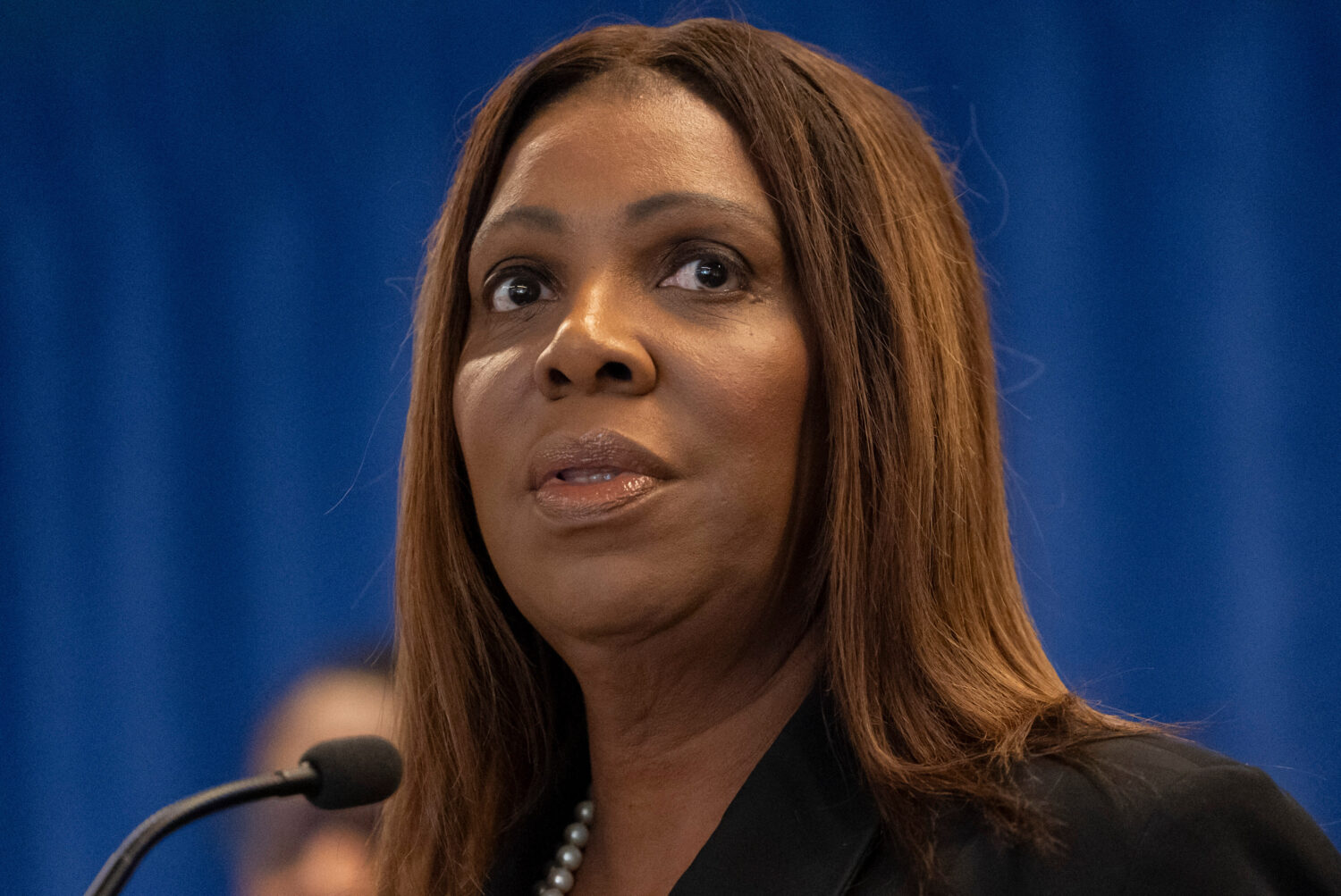 New York Attorney General Letitia James speaks during a press conference, Monday, Dec. 15, 2025, in...