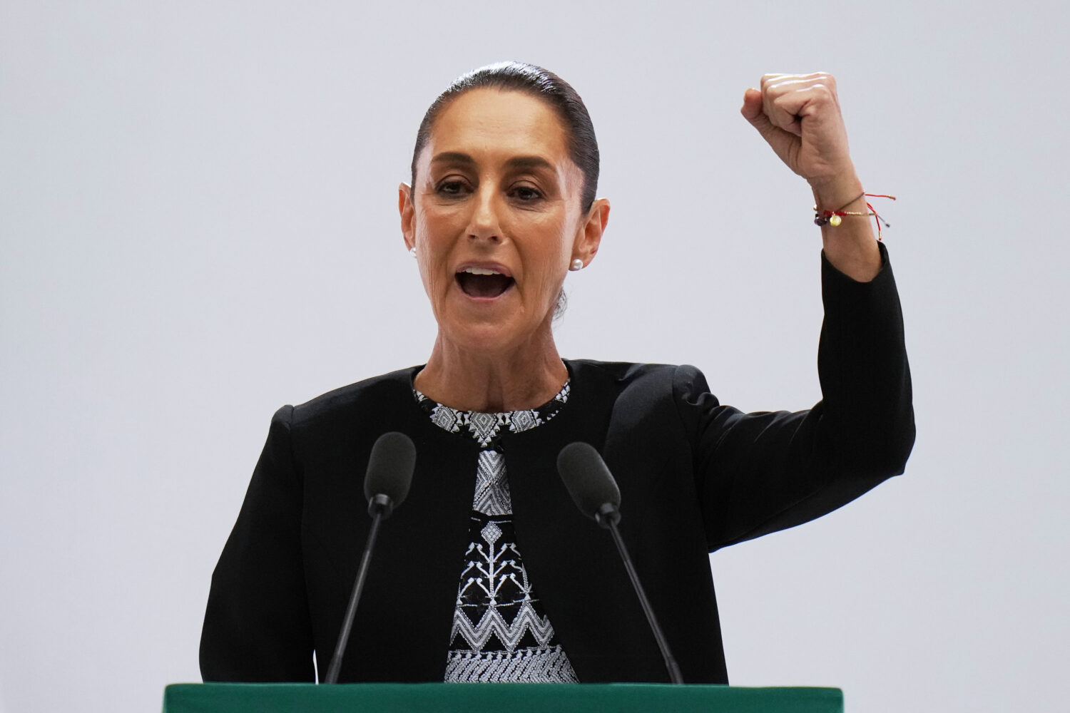 FILE - Mexican President Claudia Sheinbaum speaks at her first state-of-the-nation address at the N...