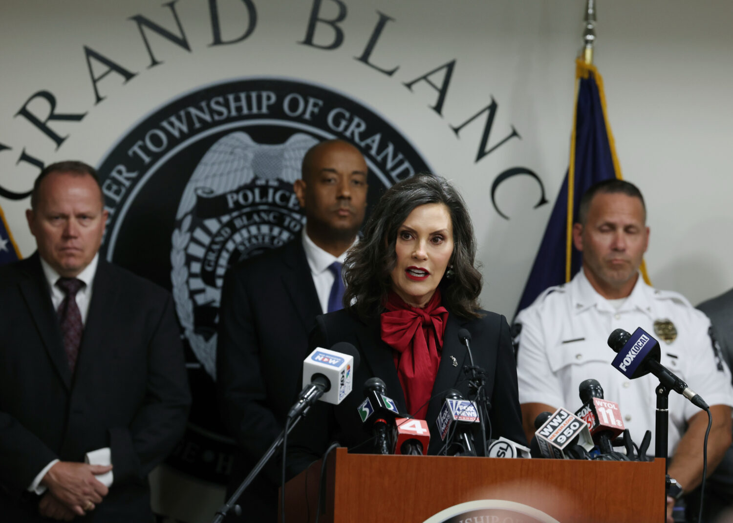 FILE - Michigan Gov. Gretchen Whitmer addresses the media during a news conference, Sept. 29, 2025,...