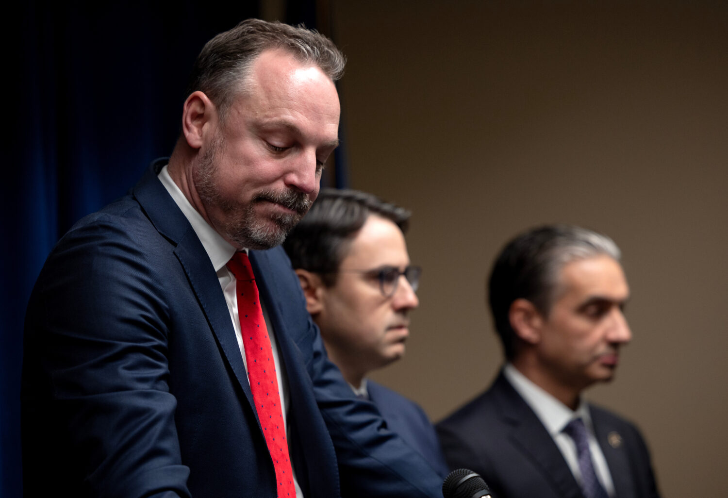 First Assistant U.S. Attorney Joseph H. Thompson speaks during a news conference addressing fraud i...