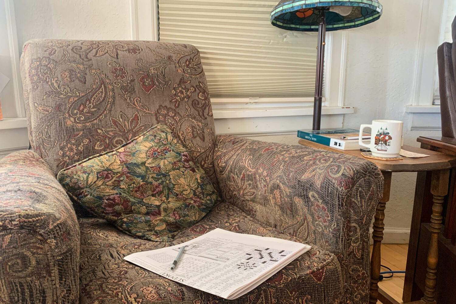 This photo provided by Colleen Elliott shows a completed Montana Standard crossword sitting on a ch...