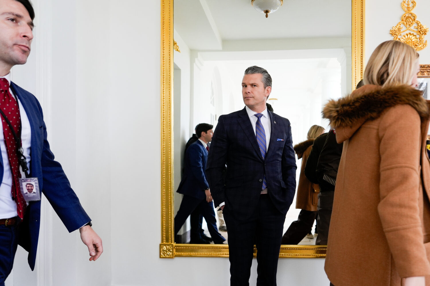 Secretary of Defense Pete Hegseth arrives at a a pardoning ceremony for the national Thanksgiving t...