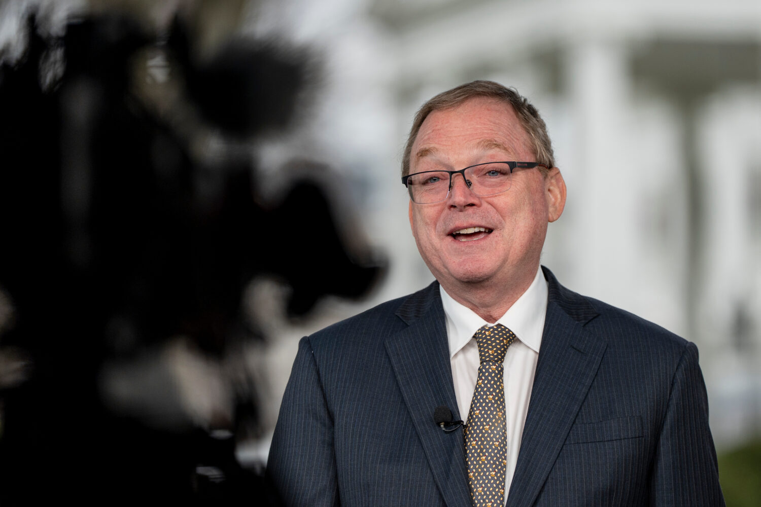 Director of the National Economic Council Kevin Hassett does a television interview at the White Ho...