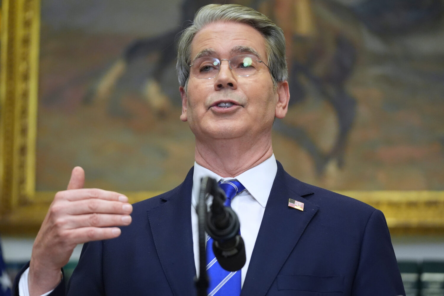 Treasury Secretary Scott Bessent speaks during an event on "Trump Accounts" for kids in the Rooseve...