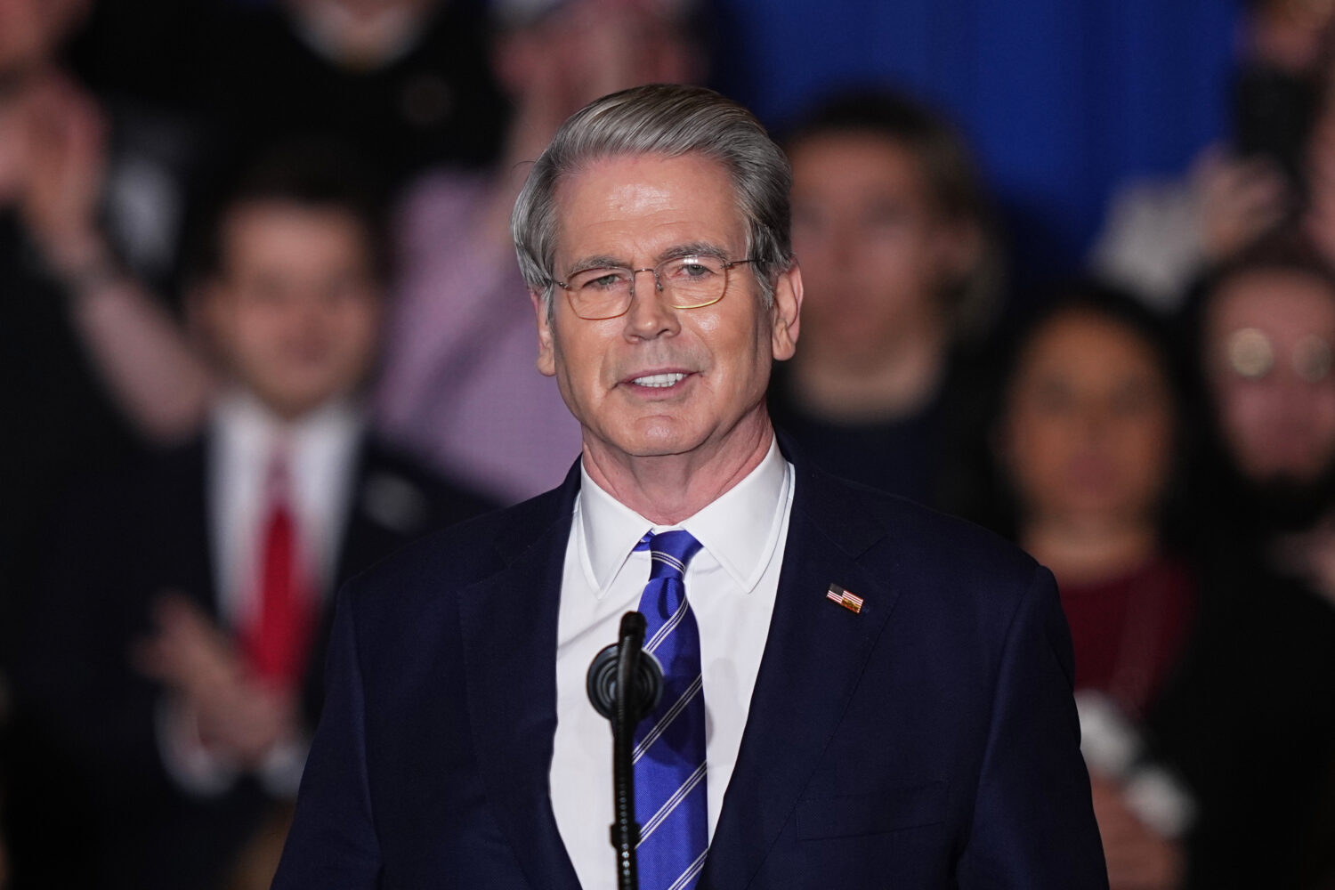 U.S. Department of the Treasury Scott Bessent speaks before President Donald Trump arrives at the M...