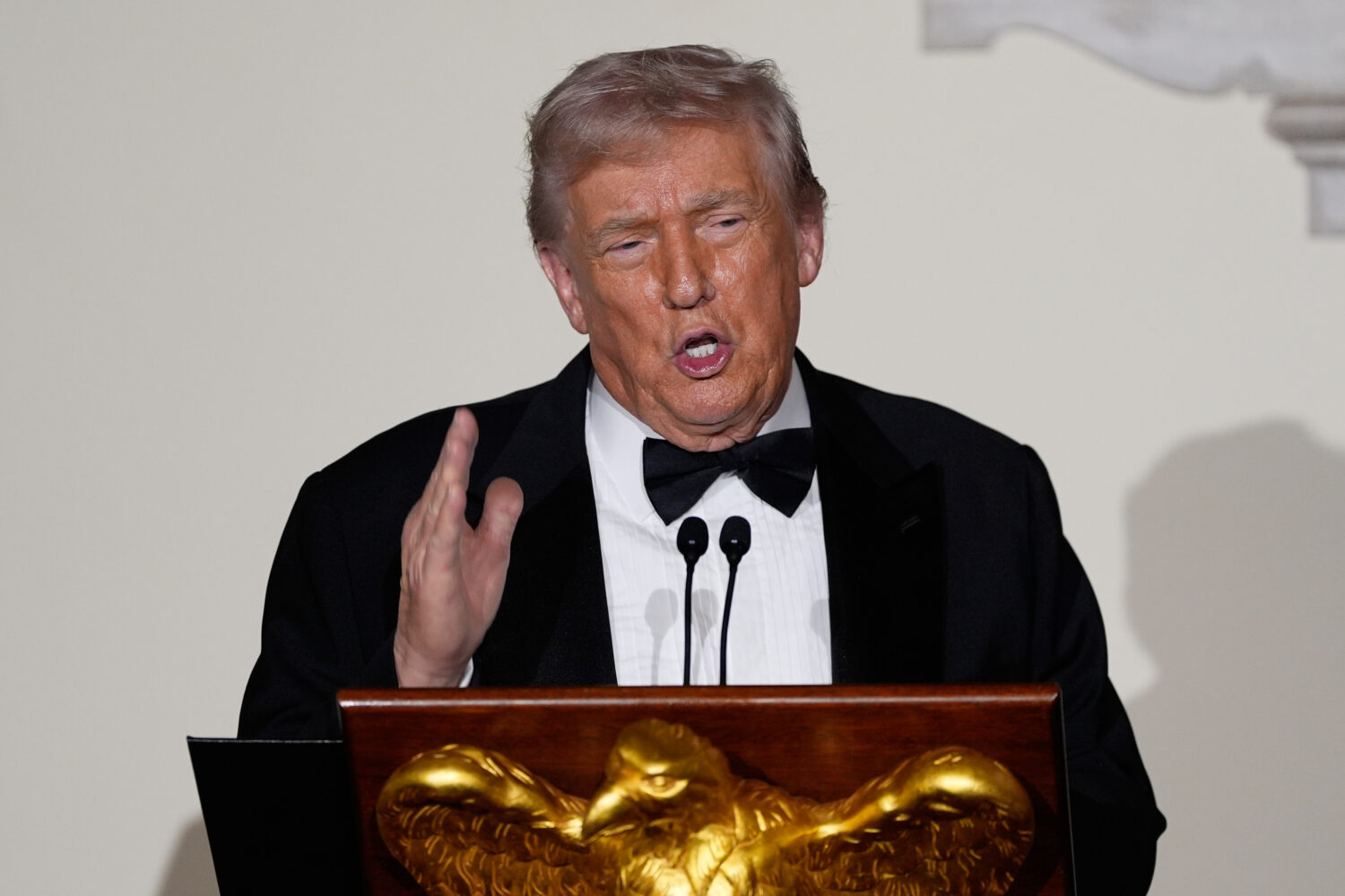 President Donald Trump speaks to guests in the Grand Foyer of the White House during the Congressio...