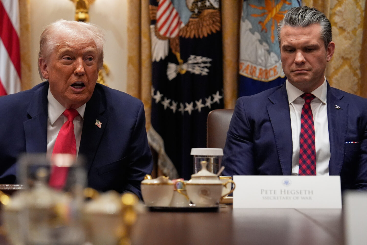President Donald Trump speaks during a Cabinet meeting at the White House, Tuesday, Dec. 2, 2025, i...