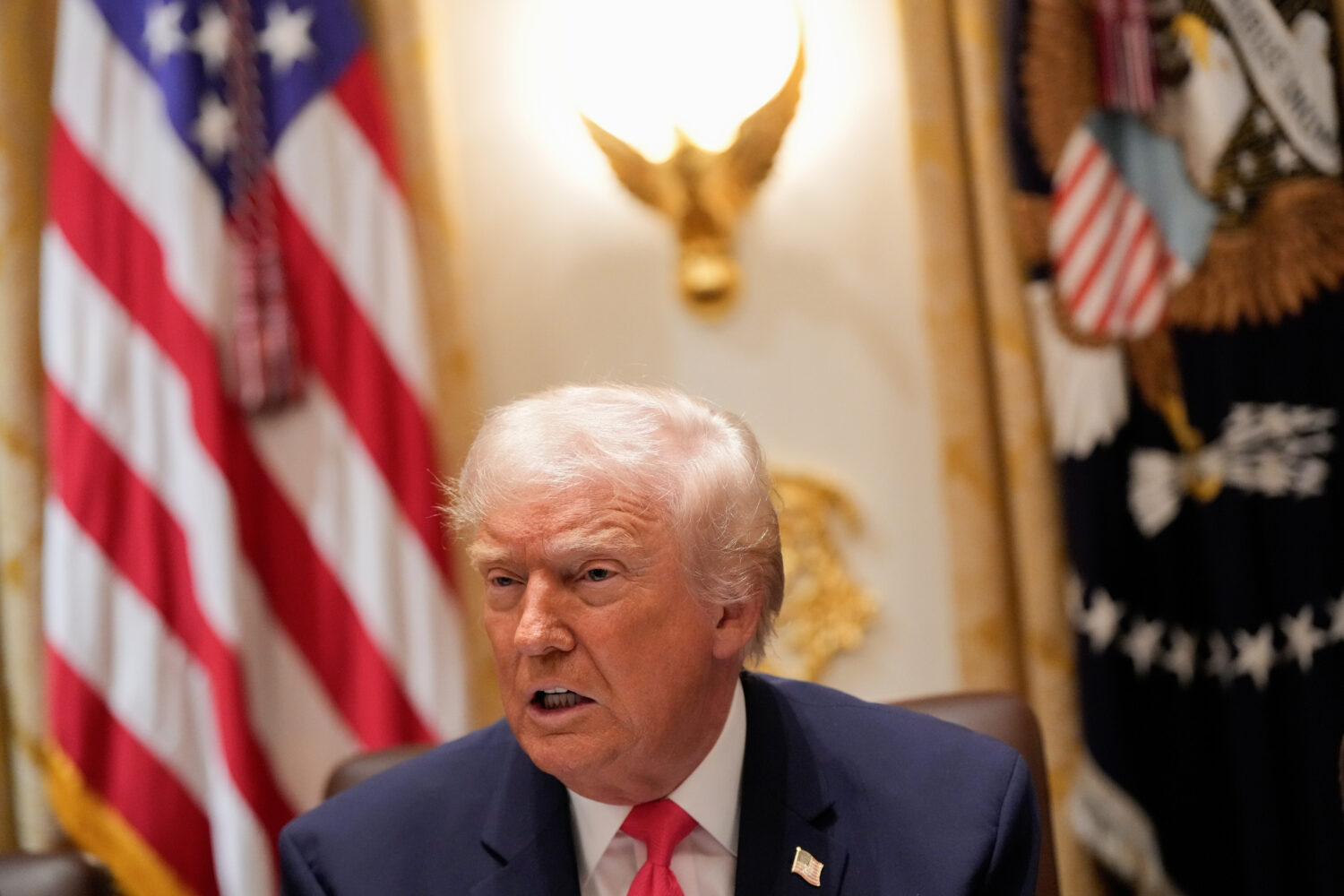 President Donald Trump speaks during a Cabinet meeting at the White House, Tuesday, Dec. 2, 2025, i...
