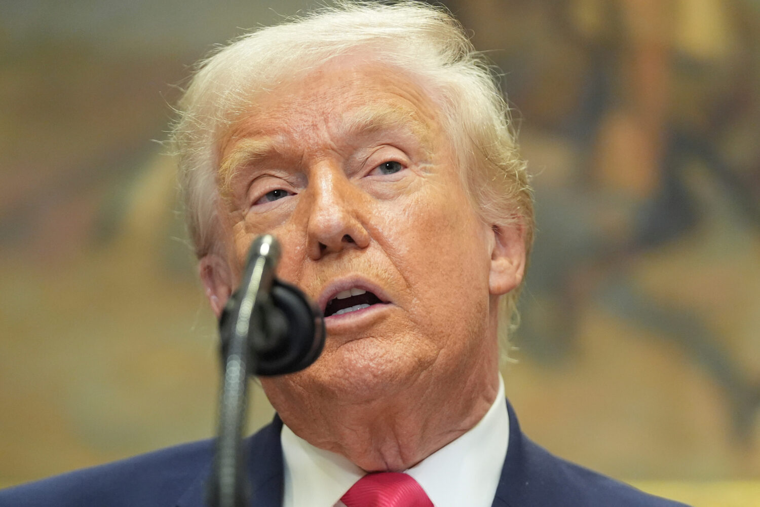 President Donald Trump speaks during an event on "Trump Accounts" for kids in the Roosevelt Room of...