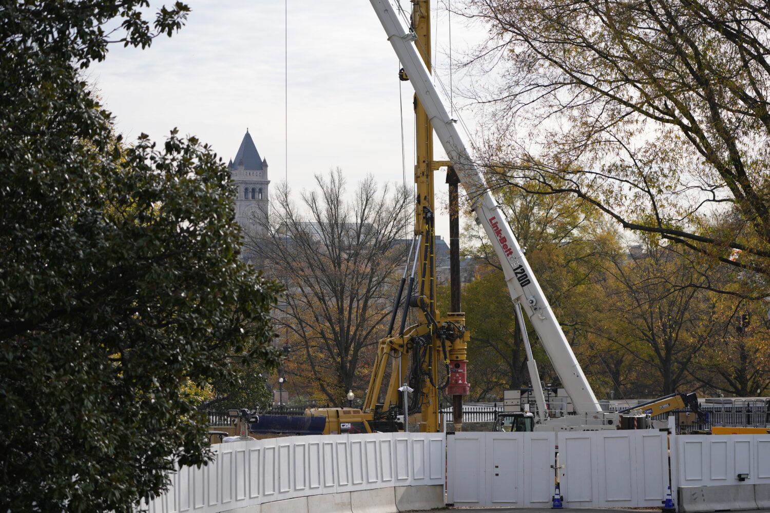 Construction of a new ballroom continues on the East Wing of the White House, Tuesday, Nov. 23, 202...