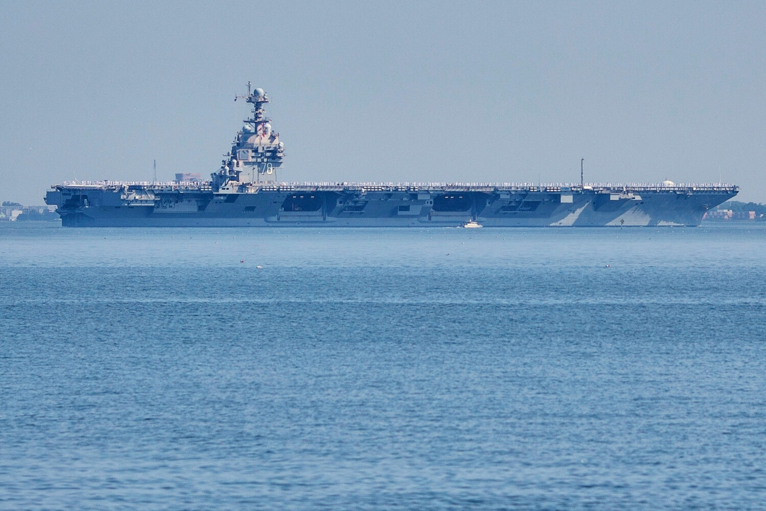 FILE The USS Gerald R. Ford aircraft carrier leaves Naval Station Norfolk, June 23, 2025, in Norfol...