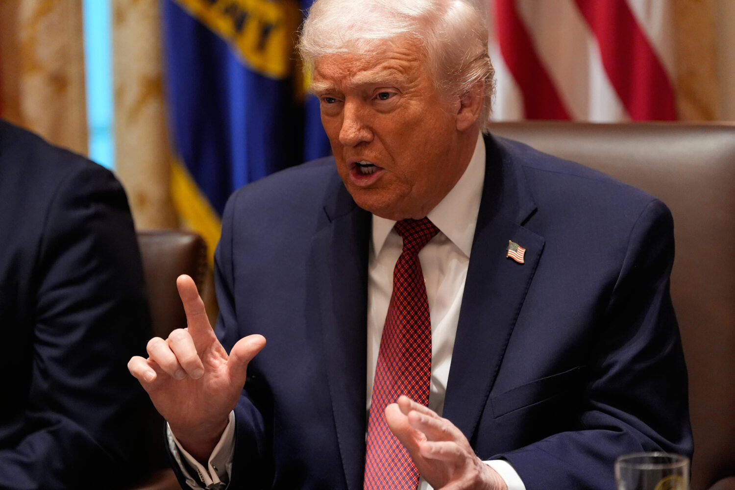 President Donald Trump speaks during a roundtable on farm subsidies in the Cabinet Room of the Whit...