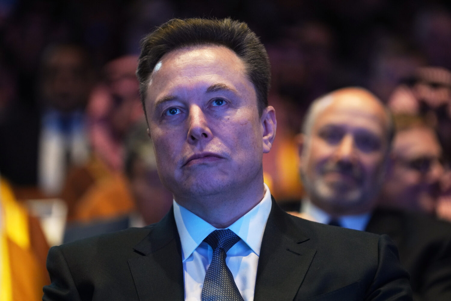 Elon Musk attends the Saudi Investment Forum at the Kennedy Center, Wednesday, Nov. 19, 2025, in Wa...