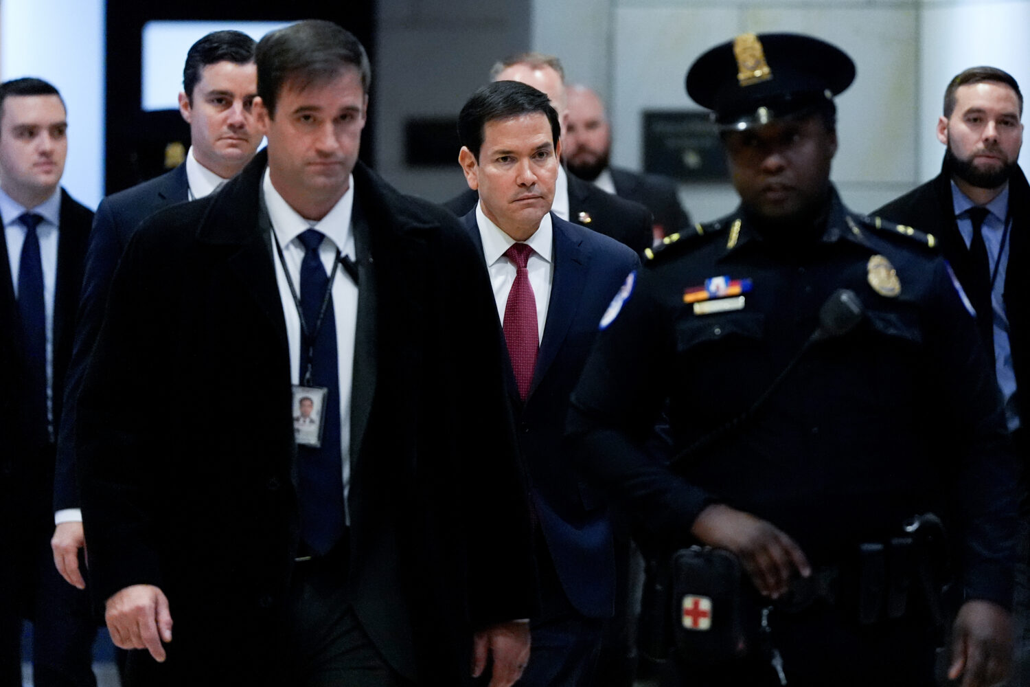Secretary of State Marco Rubio arrives to brief members of Congress on military strikes near Venezu...