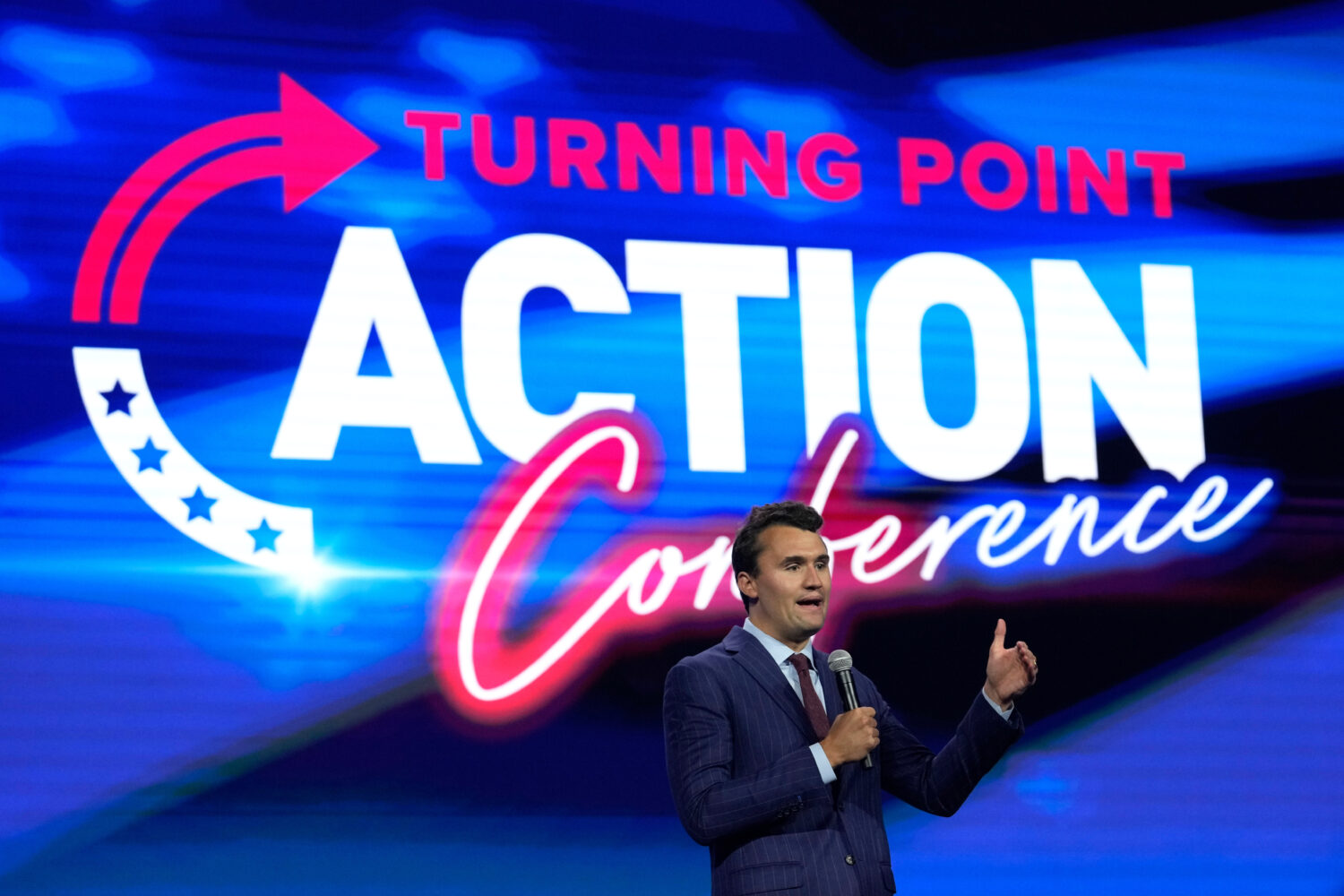 FILE - Charlie Kirk, founder of Turning Point USA speaks during the Turning Point Action conference...