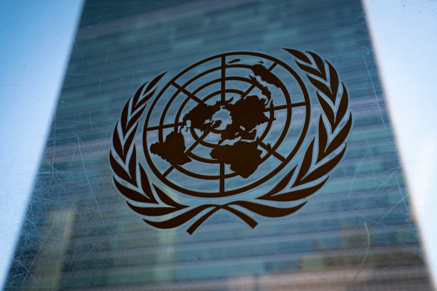 FILE - The symbol of the United Nations is displayed outside the Secretariat Building, Feb. 28, 202...