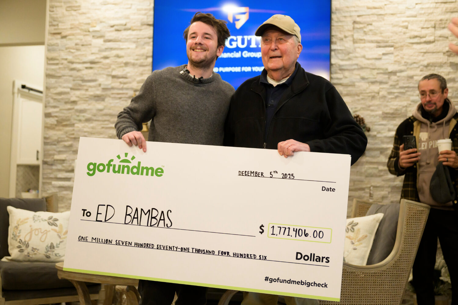 Influencer Samuel Weidenhofer, left, poses for a photo with Ed Bambas, right, the 88-year-old Brigh...