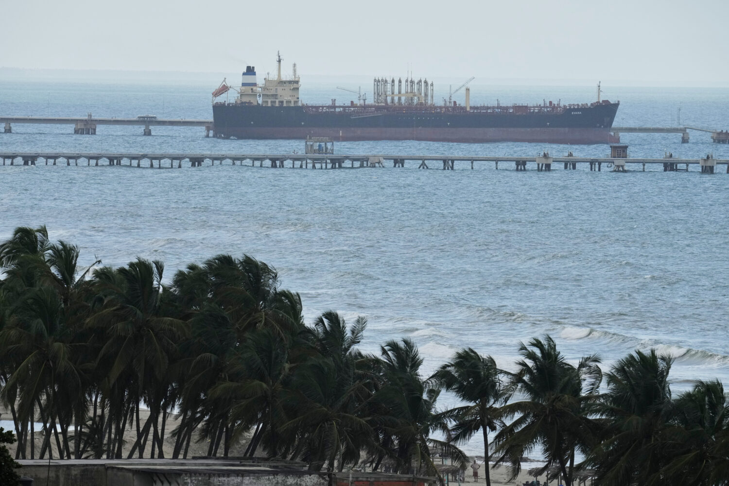 Evana, an oil tanker, is docked at El Palito port in Puerto Cabello, Venezuela, Sunday, Dec. 21, 20...