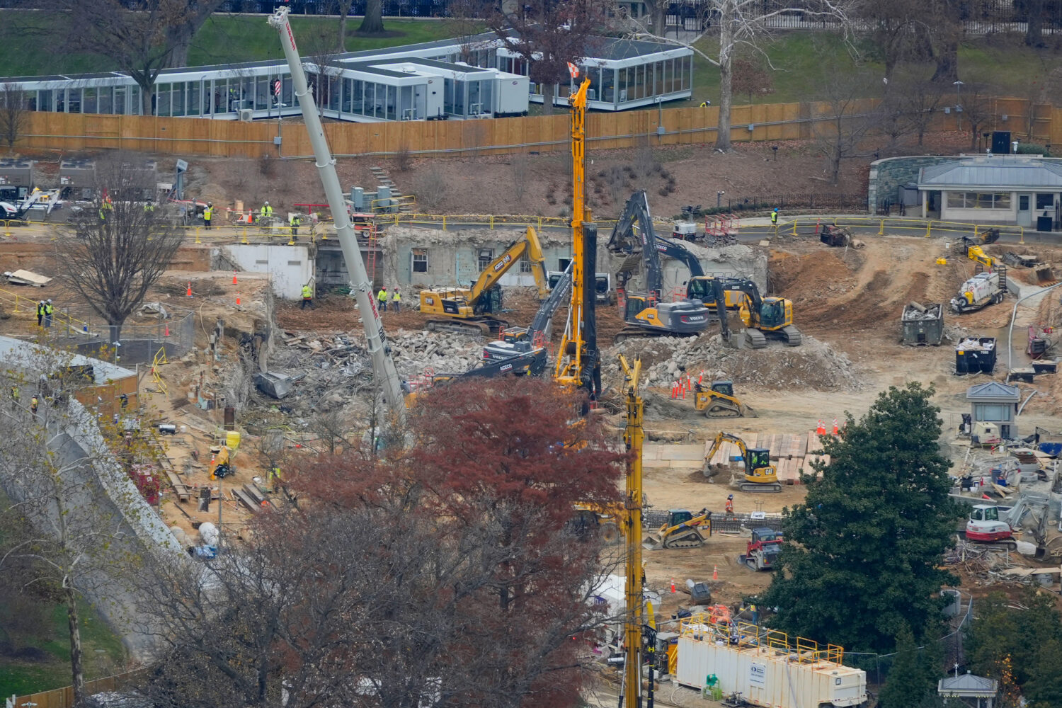 Work continues on the construction of the ballroom at the White House, Tuesday, Dec., 9, 2025, in W...