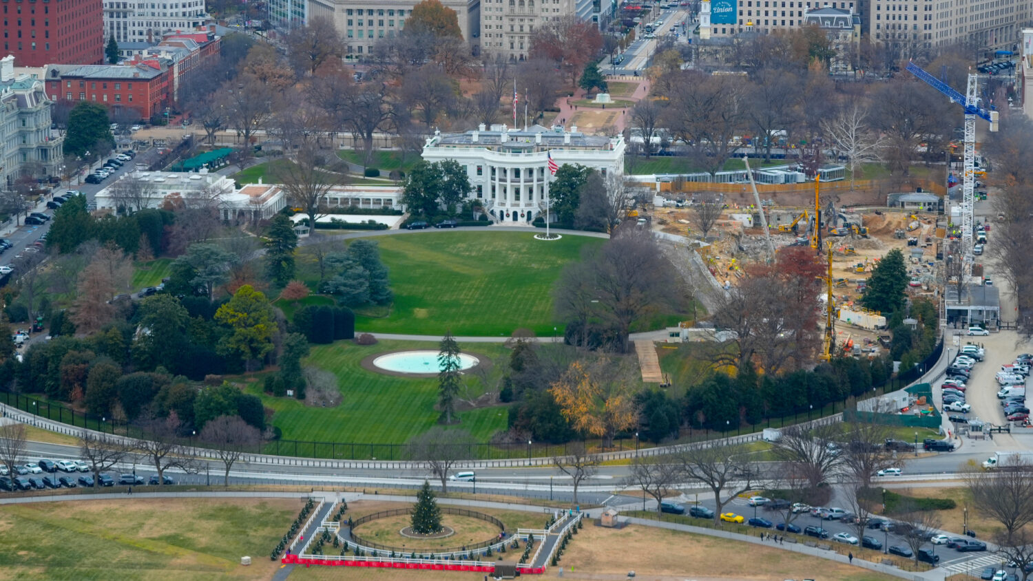 Work continues on the construction of the ballroom at the White House, Tuesday, Dec., 9, 2025, in W...