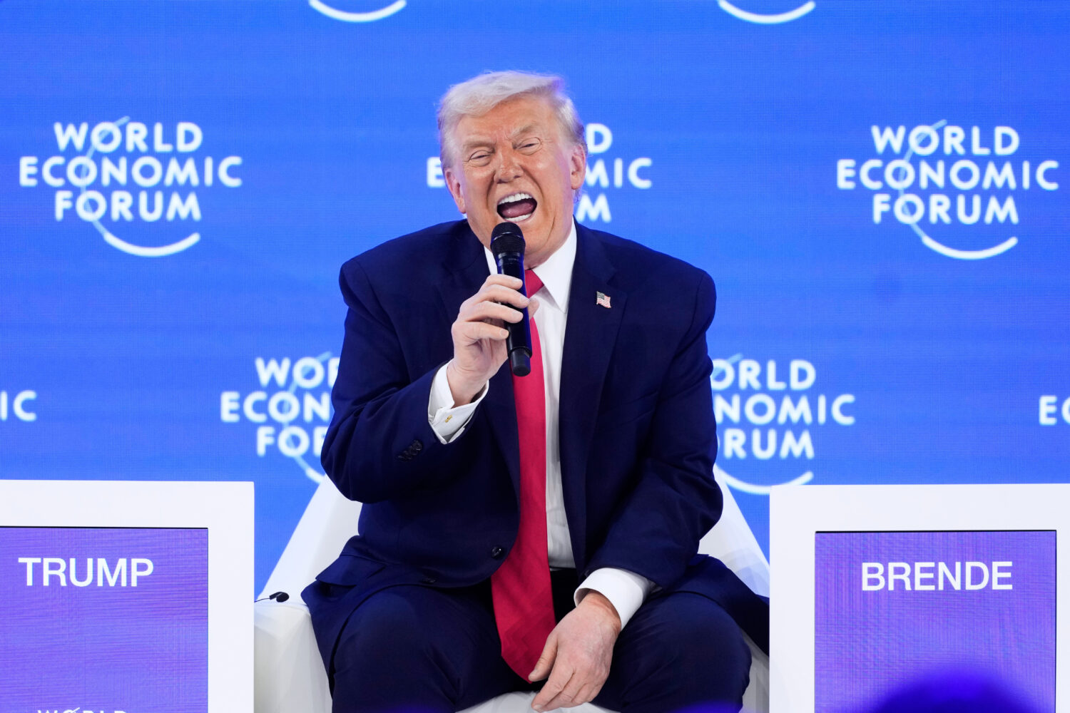 President Donald Trump speaks during the Annual Meeting of the World Economic Forum in Davos, Switz...