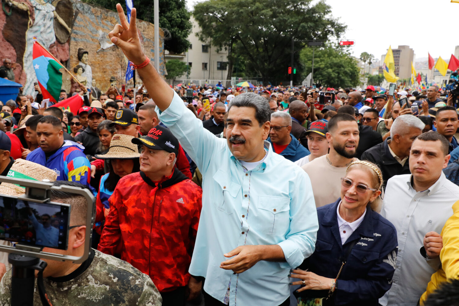 President Nicolas Maduro joins a rally marking the anniversary of the Battle of Santa Ines, which t...
