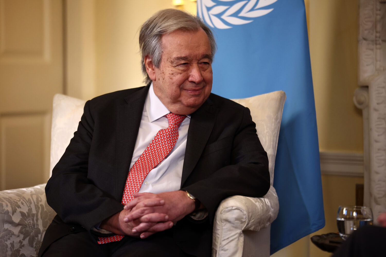 UN Secretary General António Guterres is welcomed by Britain's Prime Minister Keir Starmer to 10 D...