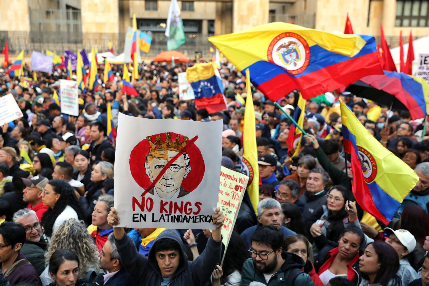 Supporters of Colombian President Gustavo Petro attend a rally he called to protest comments by U.S...