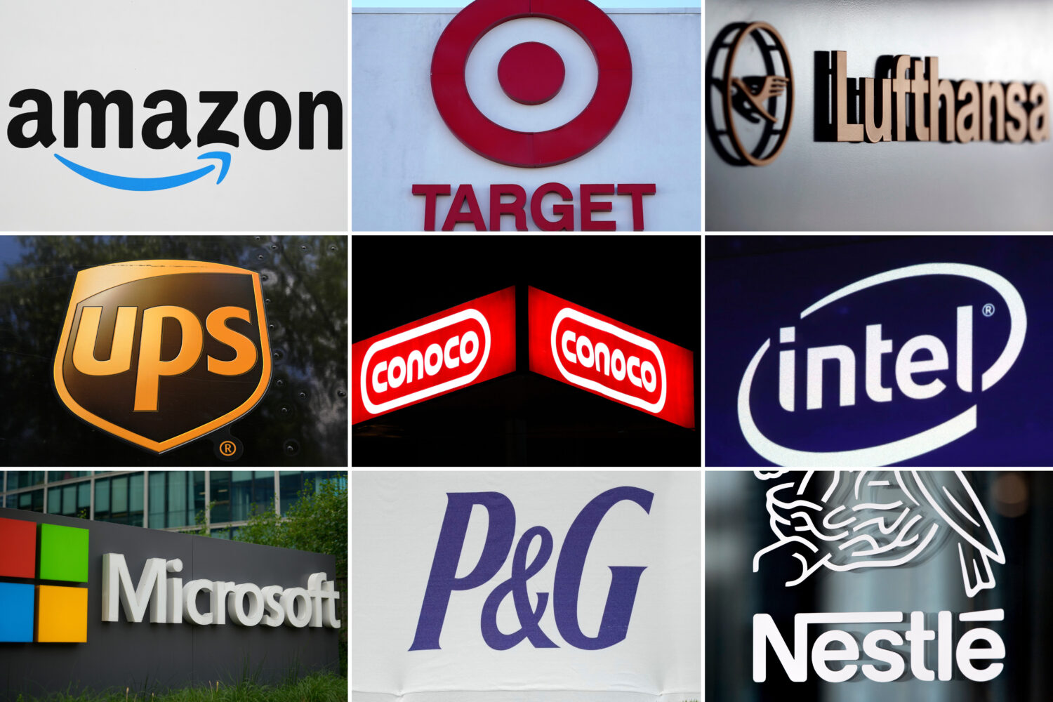FILE - This undated combination of photos shows clockwise from top left the company logos for Amazo...