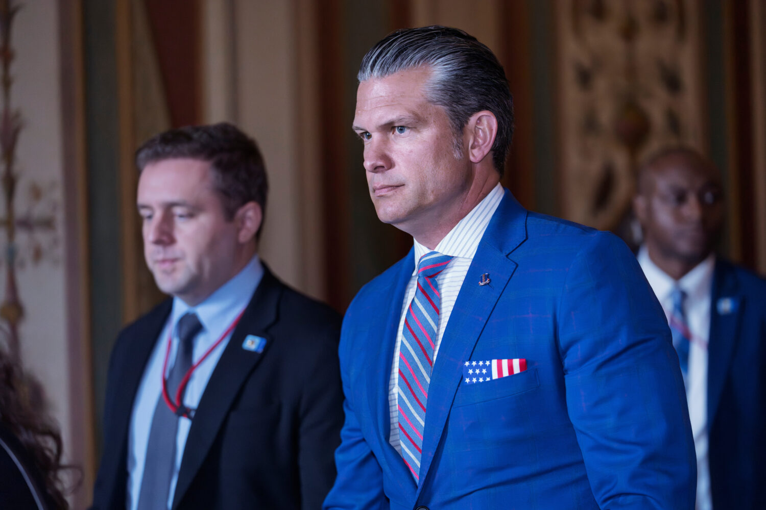 Defense Secretary Pete Hegseth arrives for a classified briefing with senators on the situation in ...