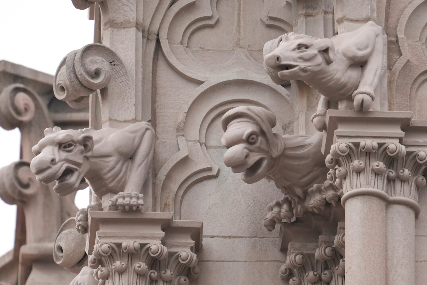 A general view of gargoyles on the Cathedral Basilica of the Assumption, Thursday, Jan. 8, 2026, in...