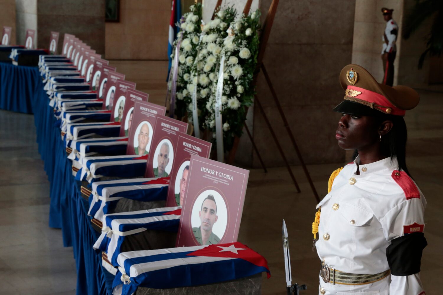 Urns containing the remains of Cuban officers, who were killed during the U.S. operation in Venezue...