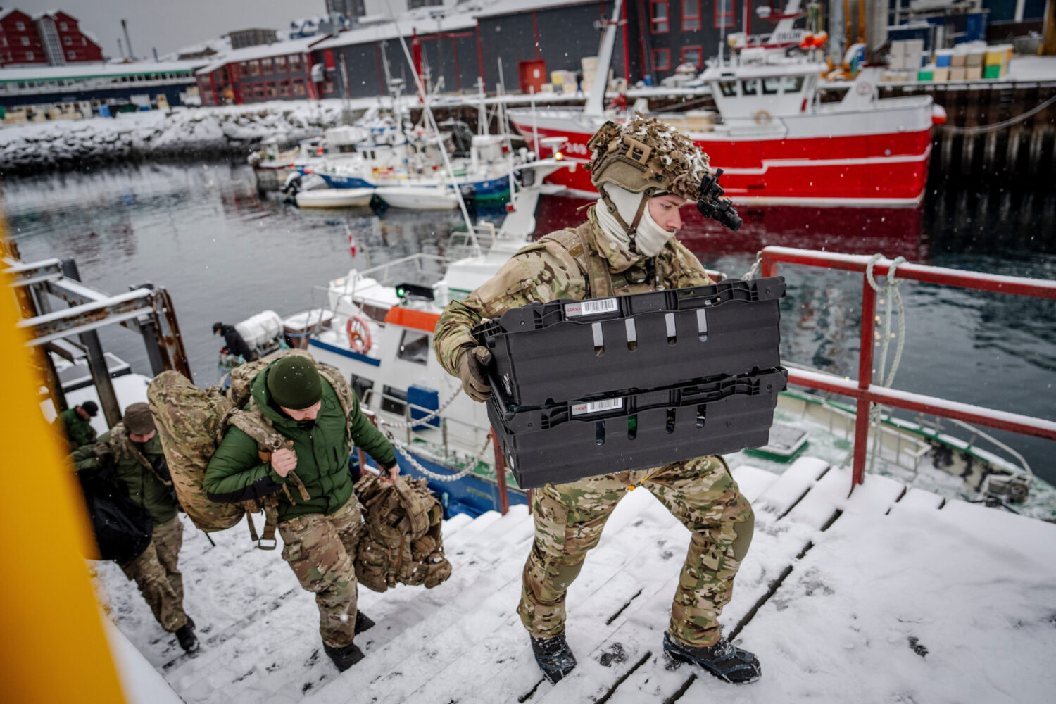 Danish soldiers disembark at the harbor in Nuuk, Greenland, on Sunday, Jan. 18, 2026. (Mads Claus R...