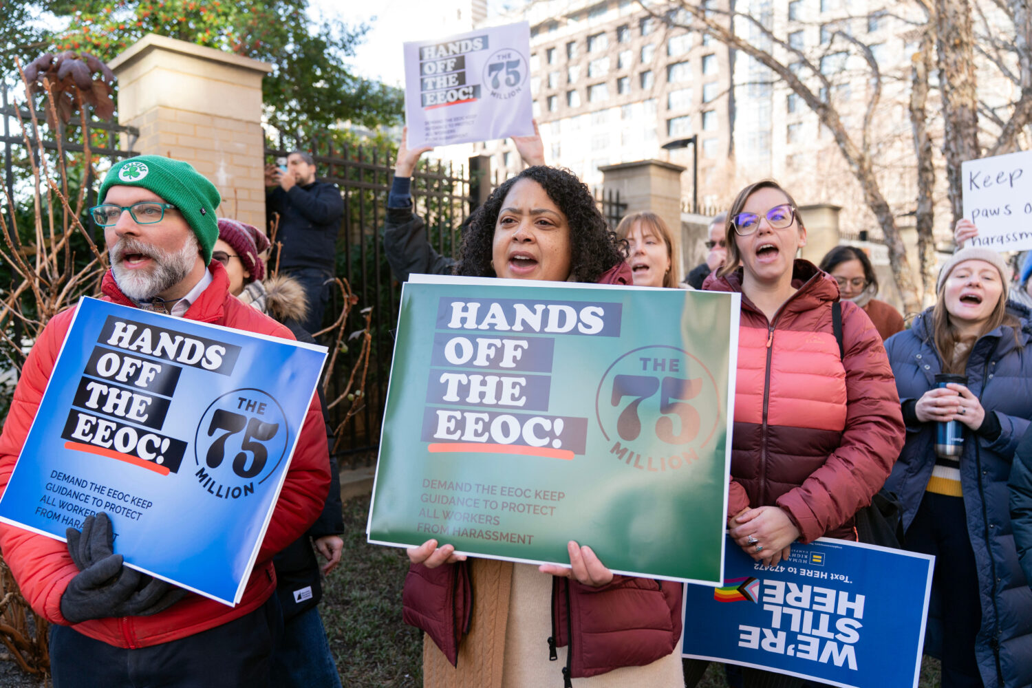 Members of the 75 Million coalition rally outside of the Equal Employment Opportunity Commission (E...