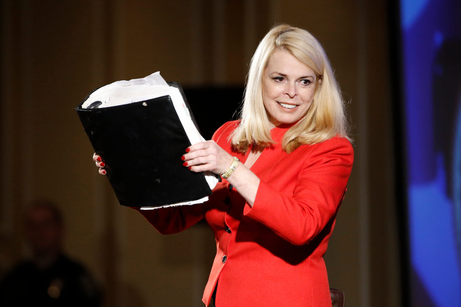 FILE - Betsy McCaughey speaks Jan. 23, 2016, at the New Hampshire Republican Party summit in Nashua...