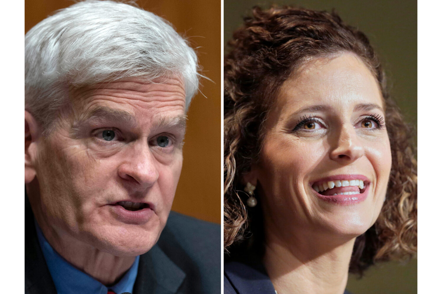 FILE - This photo combination shows Sen. Bill Cassidy, R-La., left, in Washington, Sept. 17, 2025 a...