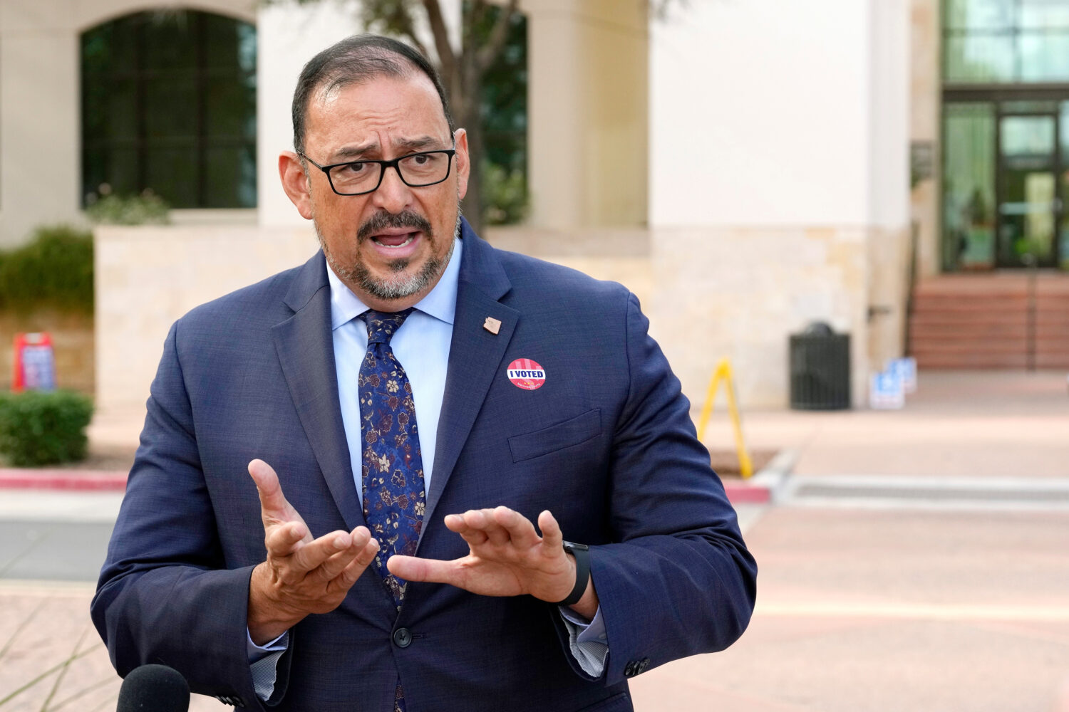 FILE - Adrian Fontes, Arizona Secretary of State, speaks during a news conference after voting on t...