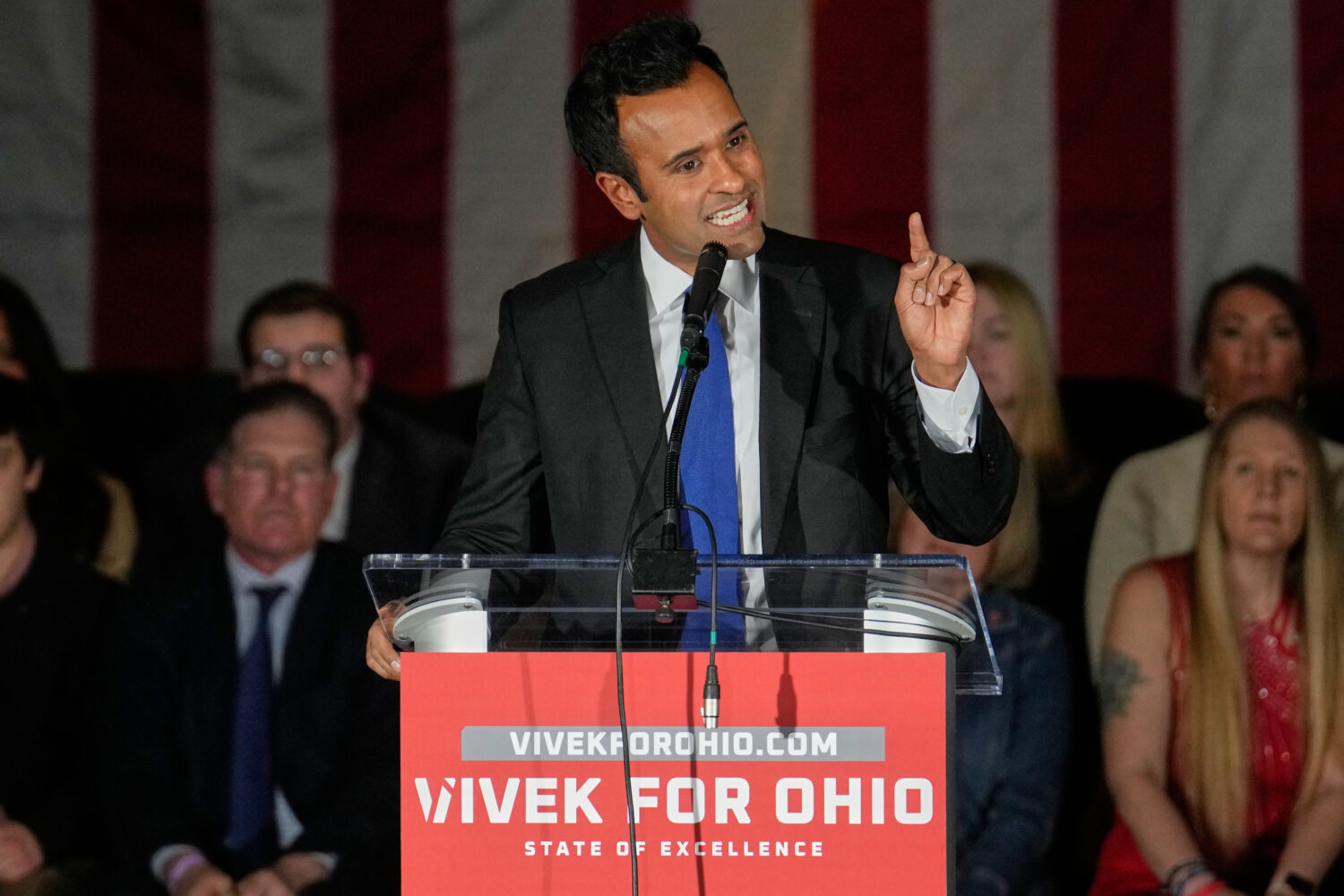 Vivek Ramaswamy, a Republican candidate for governor of Ohio, speaks at a rally Wednesday, Jan. 7, ...