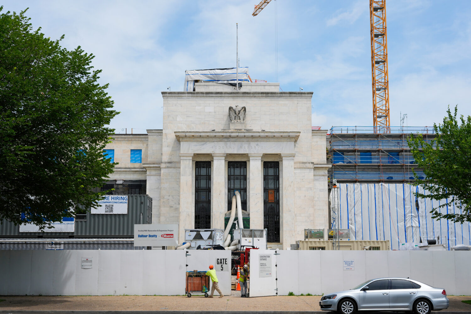 FILE - The Federal Reserve Board Building is seen as it undergoes renovations, June 10, 2025, in Wa...
